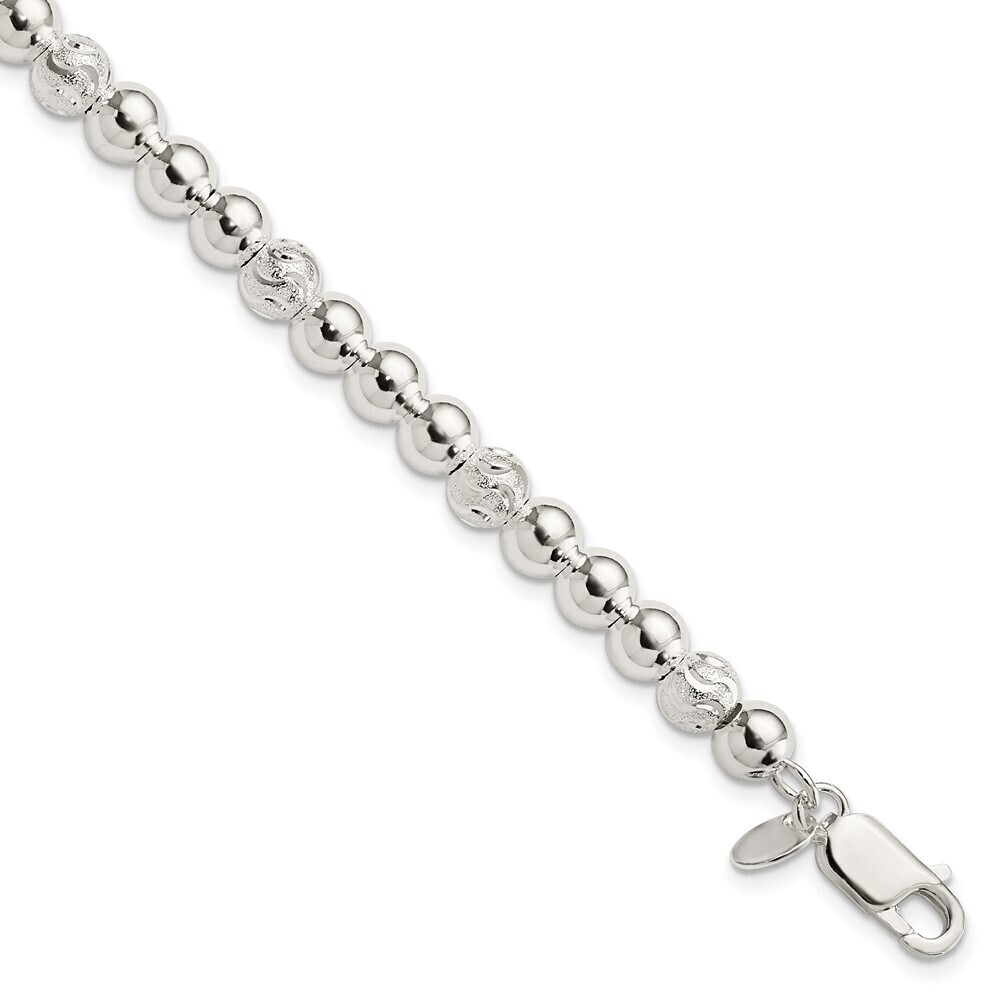 Kazi Luxury Sterling Silver Polished Diamond-cut Beaded Bracelet